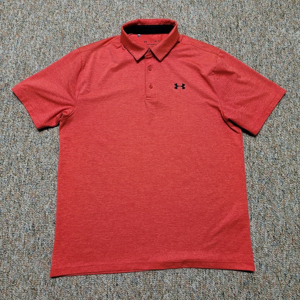 Under Armour Shirt Men Large Orange The Playoff Polo Performance Heatgear Loose